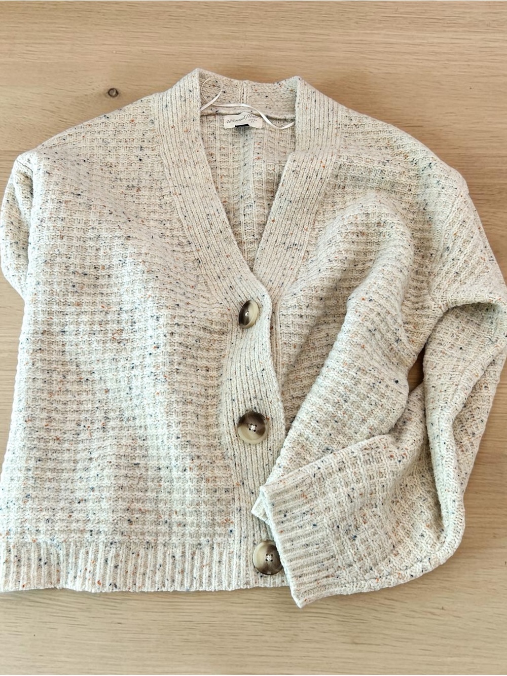 Universal Thread Speckled Waffle Knit Cropped Cardigan Sweater Cream L